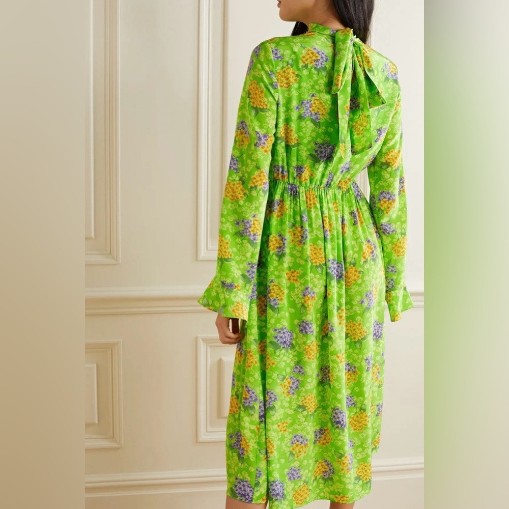 Les Rêveries Green Floral Silk Tie-Back Midi Dress Size 8 - Picture 2 of 6